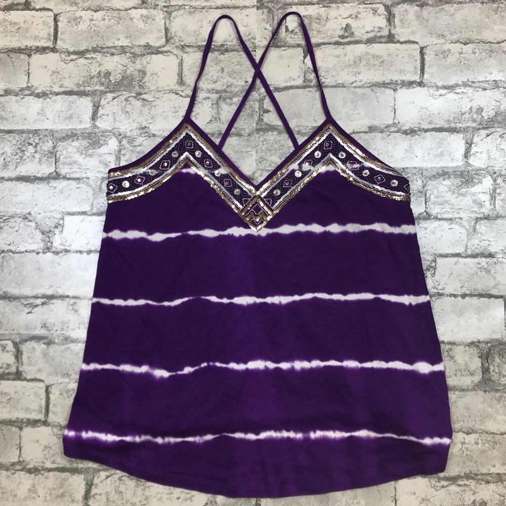 Express Tie Dye Tank Top With Sequin Trim